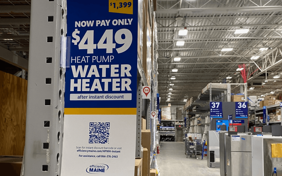 In-store display promoting rebates at Lowe’s