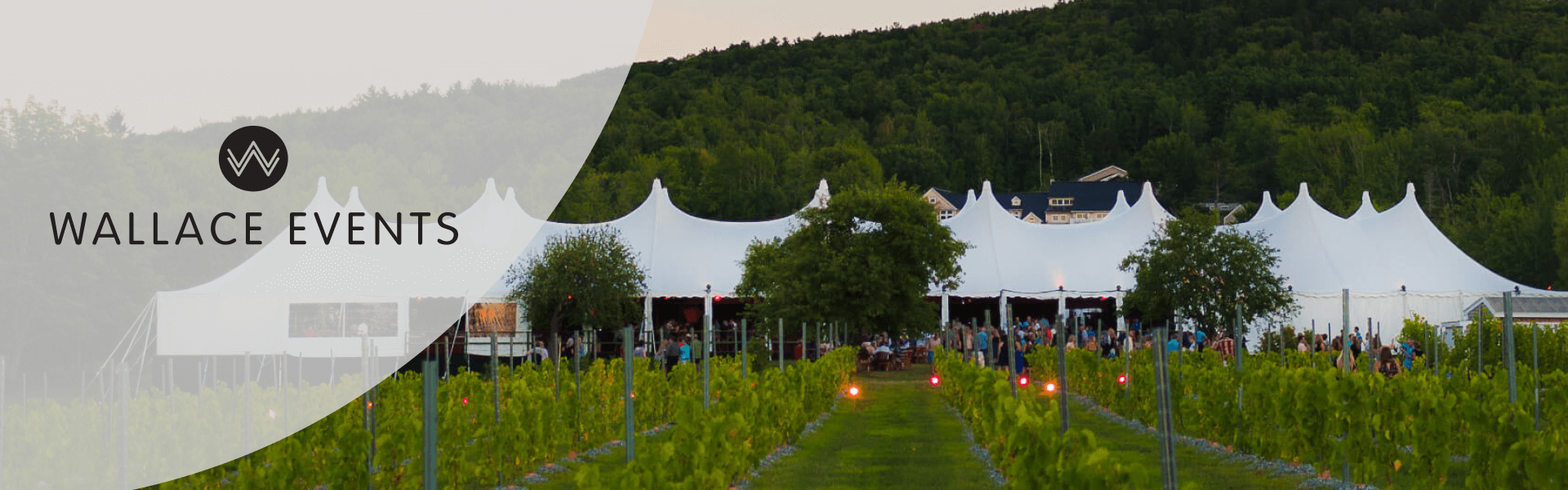 Wallace Events logo and wedding tent